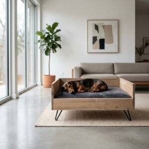 sofá cama premium de madera para mascotas